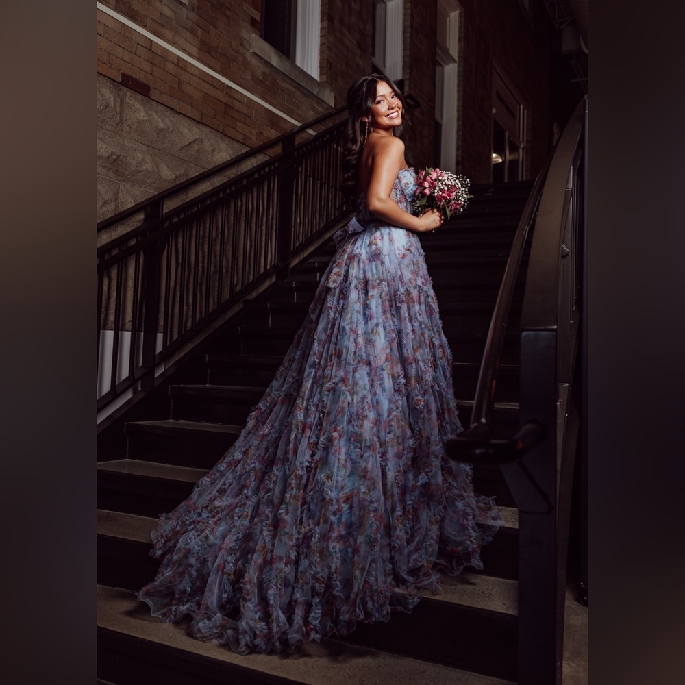 Sherri Hill 55623 light blue print Prom Dress size 0